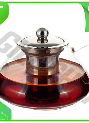 Ve чайник скляний заварювальний kamille new version 450мл із ситечком для чаю та трав термостійке скло n6w_ver