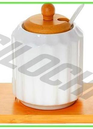 Ve набір для спецій nouvelle new version home цукорниця та солянка з бамбуковою підставкою фарфорові б n6w_ver