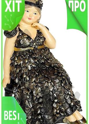 Ve статуетка дама в мріях new version чорна із золотом для інтер'єру та декору фігурка з полістоуну 12 n6w_ver