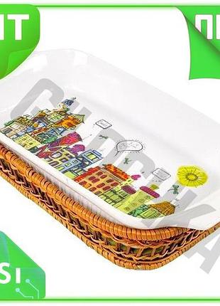 Ve форма для випічки kamille new version 1,5л керамічна блюдо сервіровки в ротанговому кошику прямокут n6w_ver