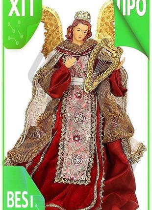 Ve декоративна фігура різдвяний ангел new version в червоному з арфою 41 см для будинку новорічна прик n6w_ver