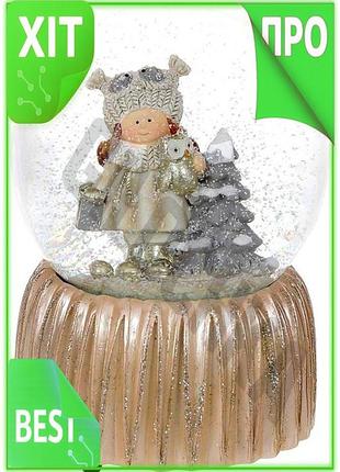 Ve музыкальный водяной шар девочка new version с совой 15см шампань с заводным механизмом для декора и n6w_ver