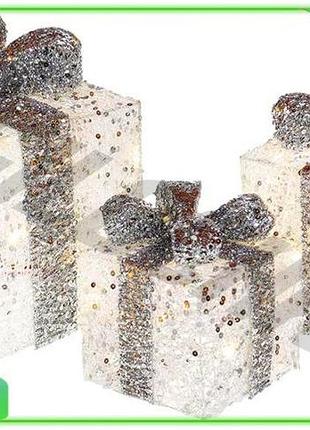 Ve набір подарункових коробок з new version білим led-підсвічуванням зі срібним для новорічного декору n6w_ver