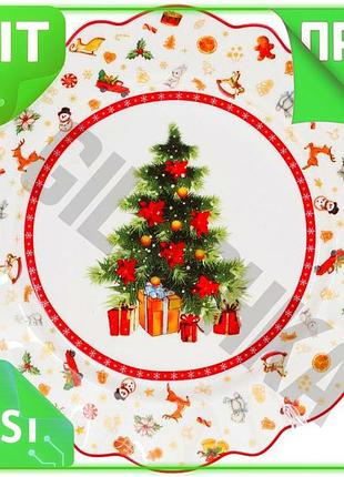 Ve тарелка обеденная елочка фарфоровая new version 27,5 см для рождественского стола праздничная посуд n6w_ver