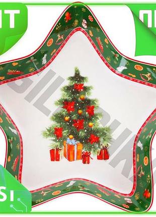 Ve блюдо в форме звезды new version елочка фарфоровое зеленое для рождественского стола на 1 персону п n6w_ver