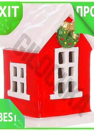 Ve керамічний декор "червоний будиночок" new version 11 см з led-підсвічуванням новорічний для прикрас n6w_ver