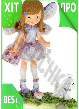 Ve декоративна статуетка малюк фея new version з собачкою полістоун для інтер'єру та подарунку фігурка n6w_ver