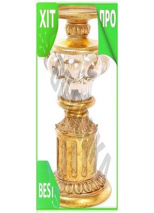 Ve свічник adeola з полістоуну new version зі скляною вставкою для інтер'єру в античному золотому стил n6w_ver