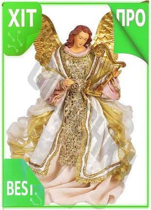 Ve золотой ангел с арфой new version 42см полістоун новогоднее украшение для дома рождественский декор n6w_ver