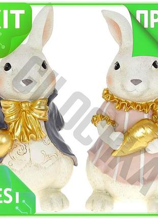 Ve набір статуеток кролик та new version крольчиха полістоун для декору інтер'єру фігурки зайців 12х10 n6w_ver
