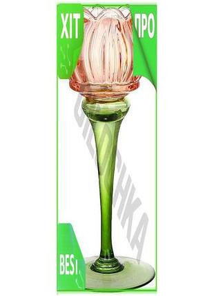 Ve свічник скляний помаранчевий тюльпан new version 8 см висота 27 см для декору інтер'єру світильник n6w_ver