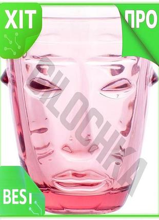 Ve набор 6 стеклянных стаканов new version ariadne face pink 250мл темно-розовые стаканы для напитков n6w_ver