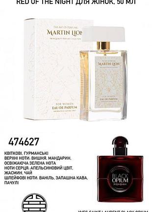 Парфумована вода martin lion f108 red of the night аналог black opium over red для жінок, 50 мл