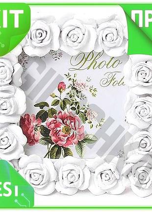 Ve фоторамка sweet white білі new version троянди квадратна 10,5х10,5см настільна рамка для фото з пол n6w_ver