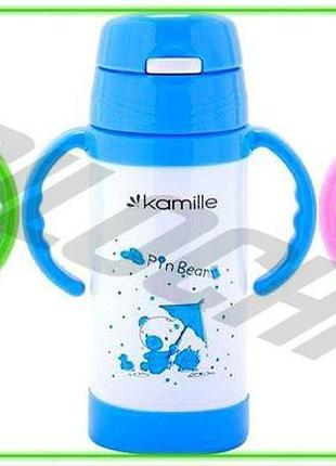 Ve термос детский kamille зоопарк new version 350мл с двумя ручками для напитков с трубочкой для детей n6w_ver