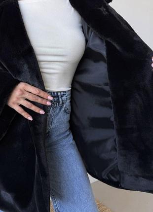 Шуба черная экомех мутон как новая