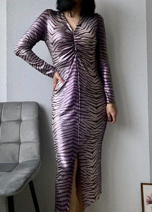 Блискуча вечірня сукня міді, р-р 12