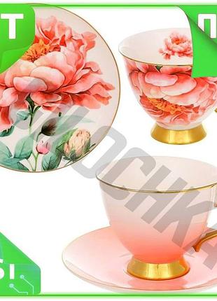 Ve чайно-кофейный набор pink peony new version фарфоровый сервиз на 6 персон с цветочным орнаментом дл n6w_ver