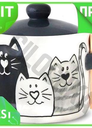 Ve банка-медівниця керамічна мурчики 420мл new version з бамбуковою ложечкою для меду та солодощів n6w_ver