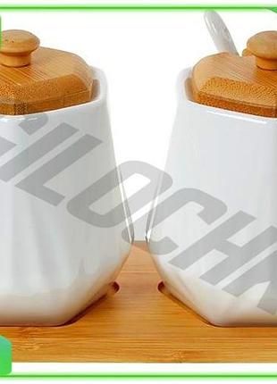 Ve набір фарфорових банок nouvelle new version home для спецій 330мл на бамбуковій підставці контейнер n6w_ver