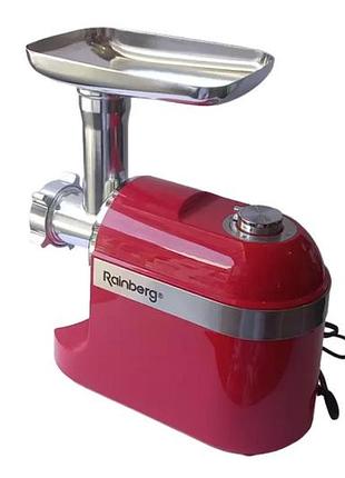 Красная мясорубка rainberg rb-2270 3800вт с реверсом и насадками для шинковки и колбас
