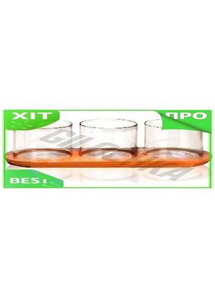 Ve набор стеклянных банок cadassi new version 3 емкости по 340мл для хранения продуктов на бамбуковой n6w_ver