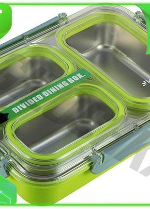 Ve ланч-бокс kamille snack 1200мл new version контейнер для їжі на 3 секції зелений пластиковий та з н n6w_ver