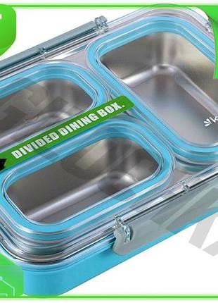 Ve ланч-бокс kamille 1200мл контейнер new version для еды на 3 секции пластиковый с нержавеющей сталью n6w_ver