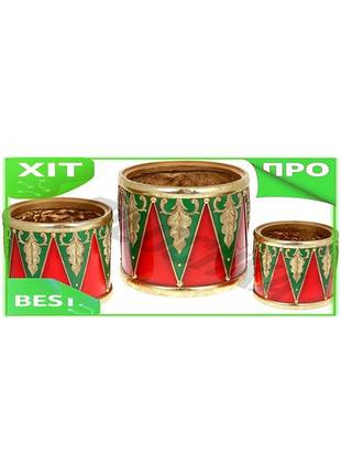 Ve набір 3 кашпо барабан new version лускунчика полістоун червоний із золотом для рослин декор кашпо n6w_ver