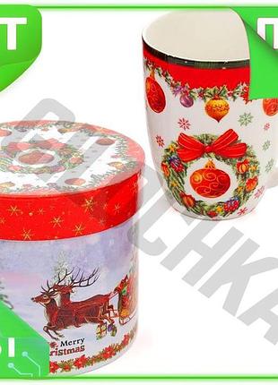 Ve кухоль порцеляновий різдвяний орнамент new version 375мл для подарунка на новий рік святковий посуд n6w_ver