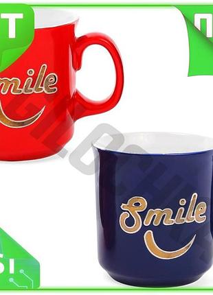 Ve керамическая кружка smile 475мл new version с золотым смайлом и цветной глазурью для кофе и чая кер n6w_ver
