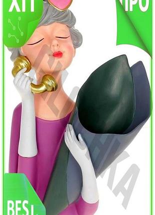 Ve декоративна ваза полістоун пурпурна new version з сірим для квітів та інтер'єру 13х25х38 см. n6w_ver