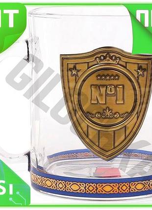 Ve скляний кухоль 335мл з new version металевою емблемою n1 для чоловіків чайний кухоль з ручкою n6w_ver