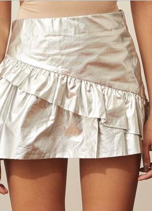 Новая! очень крутая серебряная юбка zara (с биркой) сток (justin 15 грн.)1 фото