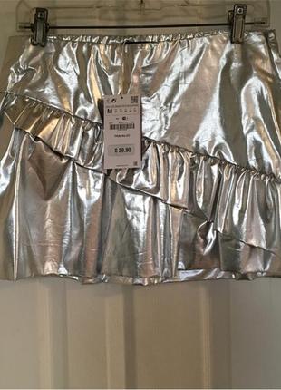 Новая! очень крутая серебряная юбка zara (с биркой) сток (justin 15 грн.)4 фото