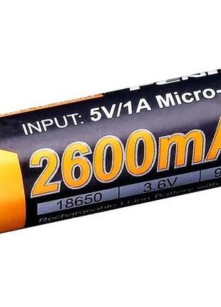 Акумулятор 18650 fenix 2600 mah li-ion зарядка micro usb (arb-l18-2600u)