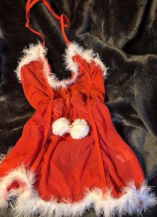 Комплект жіночої білизни, яскравий, ніжний, прозора червона сітка з чуттєвим білим пухом