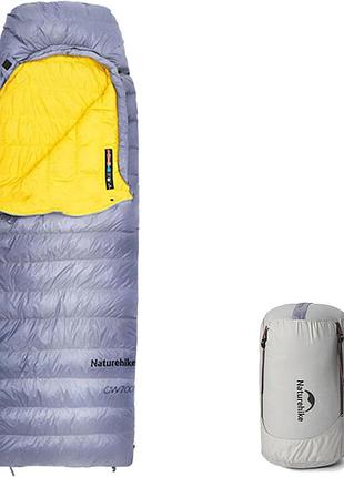 Спальник з натуральним пухом naturehike cw700 cnk2450ws048, p-р m, жовто-сірий