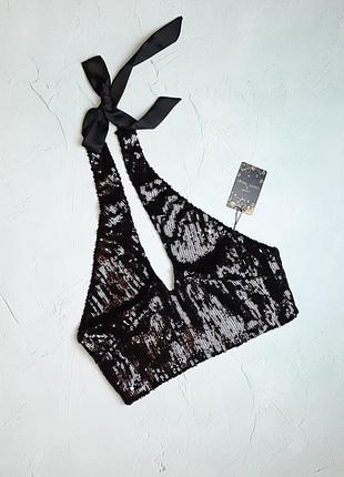 🌿1+1=3 крутой черный топ блуза в пайетках love&amp;other things, размер 46-48