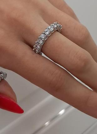 Шикарное красивое модное серебряное двойное кольцо серебро 925 дорожка с камнями цирконием3 фото