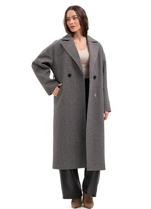 Пальто жіноче демісезонне вовняне, батал, плюс сайз, великого розміру, чорно-біле