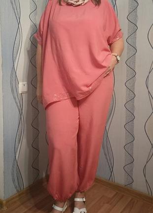 Костюм оверсайс брюки бананы + рубашка, итальянский брючный костюм