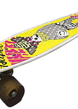 Скейтборд лонгборд б/у penny board dog 13-4 с собакой white-yellow