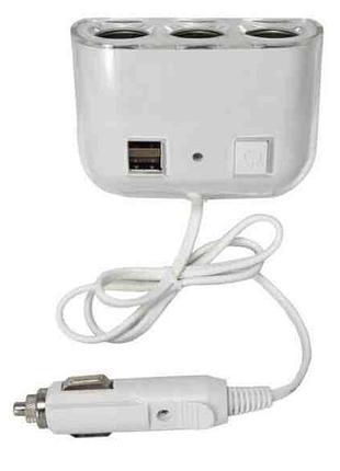 Разветвитель прикуривателя на 3 гнезда 2 usb 2.1a