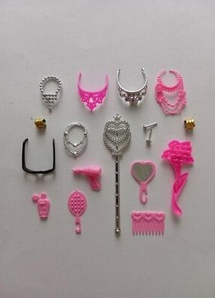 Набор аксессуары серьги корона ожерелье браслет духи расческа зеркало браслет очки для кукол.