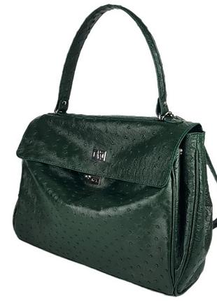 Сумка женская деловая натуральная кожа страуса зеленая 1790
