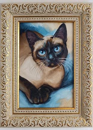 Картина масляными красками портрет сиамского кота