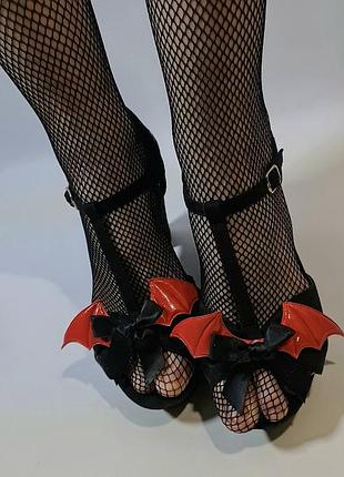 Босоніжки готичні з крилами кажана, бантики, на платформі, каблук, demonia, y2k