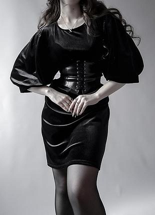 Оксамитова чорна сукня з об'ємними рукавчиками🖤