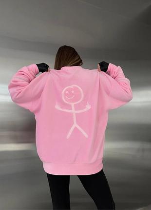 Жіноча тепла класична флісова кофта світшот з надписом малюнком